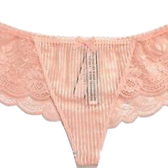 Victorias Secrets DREAM ANGELS Peach Floral Lace & Stripe Hipster Thong Panty - Picture 2 of 2